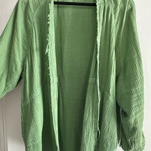 Green Textured Open Cardigan